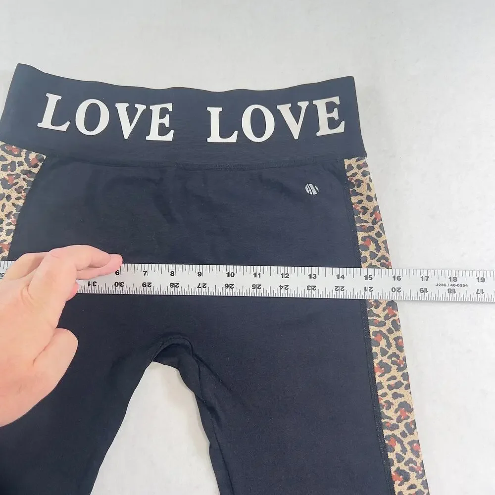 LA Winner Leggings Woman's One Size Workout Pants Animal Print Leopard LOVE Band
